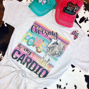 Women’s graphic tee “chasing cows is my cardio”🐮